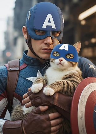 Cat Bat Mask Halloween Costumes Accessories for Cats, Cat Bat Cosplay Apparel (Medium, Blue Captain)