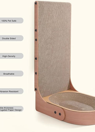 Cat Scratcher, 2 in 1 Multifunctional L Shape Cat Scratch Pad Wall Mounted with Oval Cat Bed Bowl for Indoor Cats (1 PCS Cat Scratcher)
