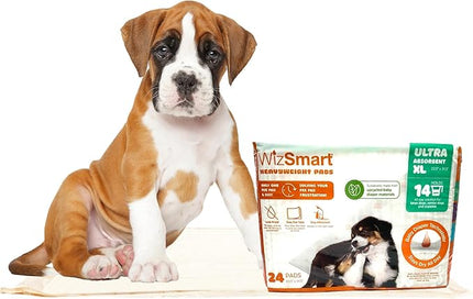 WizSmart Heavyweight Dog Pee Pads for Large Dogs, Puppies, Seniors – Ultra Absorbent, Leak Proof, Odor Control, Quick Dry, XL Training Pads with Stay Put Tabs – 23.5" x 31.5", 14 Cup Capacity