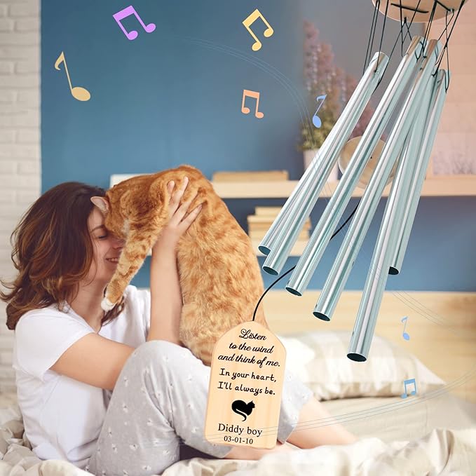 Pet Loss Gifts - PEMIRSAYO Personalized Cat Memorial Wind Chime - Pet Memorial Gifts - Loss of Cat Sympathy Gift - Bereavement Remembrance Memorial Gifts for Loss of Pet Cat