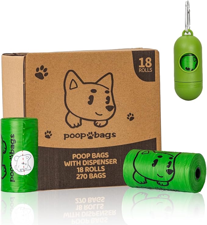 270 Counts Dog Poop Bags Rolls with Dispenser & Leash Clip, Scented Poop Bags for Dogs Waste, Extra Thick & Leak Proof for Poop Doggie Puppy Pet Waste, 9" x 13", Green