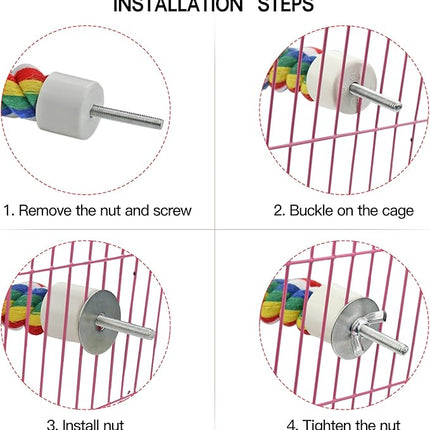 Bird Rope Perches for Parrots, Cockatiels, Parakeets, Budgie Cages Comfy Birds Colorful Rope Toy (41inch Metal nut)