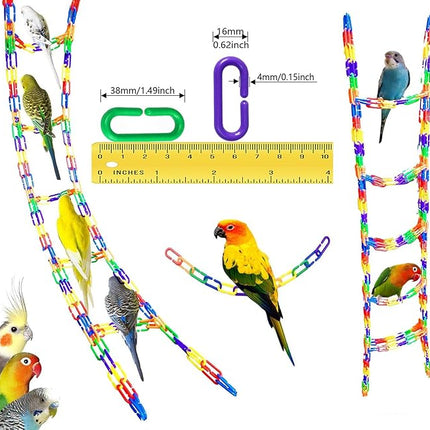 600-Piece Rainbow Plastic Chain Links & Toys - Interlocking C-Clip Bird Cage Accessories for Parakeets, Sugar Gliders, Small Pets (Climbing/Swinging Toys)