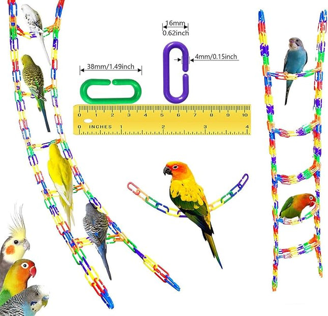 600-Piece Rainbow Plastic Chain Links & Toys - Interlocking C-Clip Bird Cage Accessories for Parakeets, Sugar Gliders, Small Pets (Climbing/Swinging Toys)