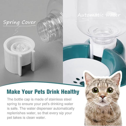 Dog Bowls, Cat Food and Water Bowl Set with Water Dispenser and Stainless Steel Bowl for Cats and Small Dogs - Dark Green