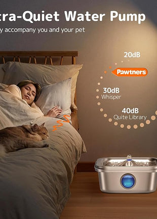 Cat Water Fountain Stainless Steel, 4L/135oz Pet Fountain, Automatic Dog Drinking Dispenser with Water Level Window, Filter, Quiet Pump, Silver