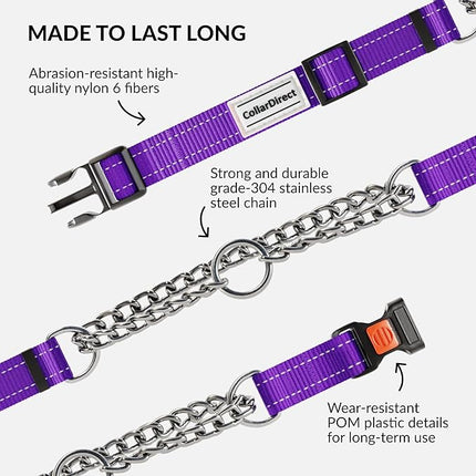 CollarDirect Martingale Dog Collar with Stainless Steel Chain and Quick Release Buckle - Reflective Collar for Large, Medium, Small Dogs - Purple, Small (Neck Size 12"-15")