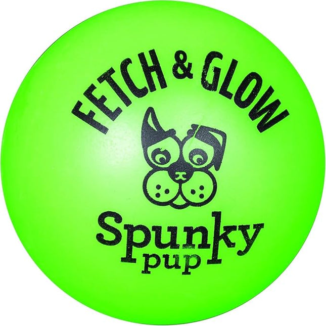 Spunky pup Fetch & Glow Ball Dog Toy | Glowing Logo Toss Balls for Large Dogs | Indoor & Outdoor Active Play | Durable | Waterproof & Floats | Non Toxic | Assorted Colors | For Large Dogs