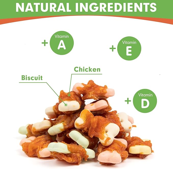 MON2SUN Dog Treats, Mini Chicken Wrapped Biscuits with Added Vitamins, Healthy Training Snacks for Small Medium and Large Dogs, 10.58oz