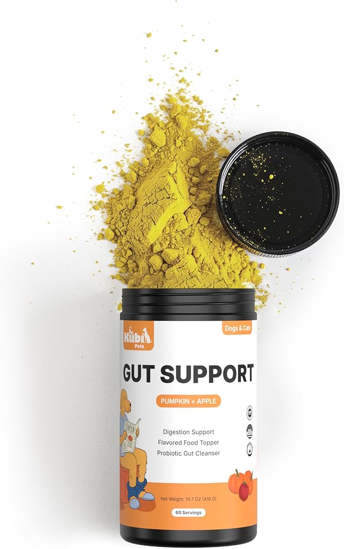 Pumpkin Gut Support for Dogs – Digestive Health Supplement with Natural Fiber & Probiotics, 60 Servings | Kubi Pets