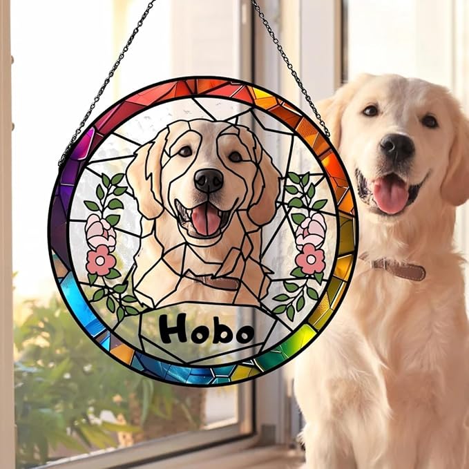 Custom Dog Portrait Stained Glass Light Catcher, Pet Memorial Stained Glass Photo Light Catcher, Staineds Glass Dog Memorial, Loss of Dogs Sympathy Gift Personalized, Pet Loss Gift /2