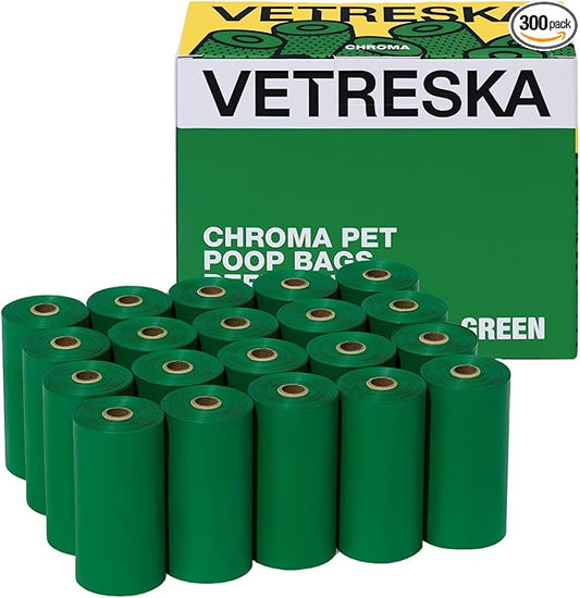 VETRESKA Dog Poop Bags, Leak Proof, Extra Thick and Large Pet Waste Bags for Dog Walking and Cat Litter, Citrus Bloom & Cedar Scented, 20 Refill Rolls, 300 Bags, Green