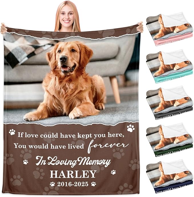 Custom Dog Memorial Blanket, Pet Memorial Gifts for Dogs, Personalized Pet Memorial Blankets, Dogs Bereavement Passing Away Gift, Loss of Pets Sympathy Gift, Customized Dog Blankets, Cat Memory Gifts