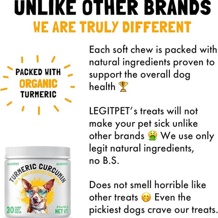LEGITPET Turmeric Curcumin Hip & Joint Supplement for Dogs – Supports Mobility, Comfort & Overall Wellness – with Collagen & BioPerine – 30 Chews