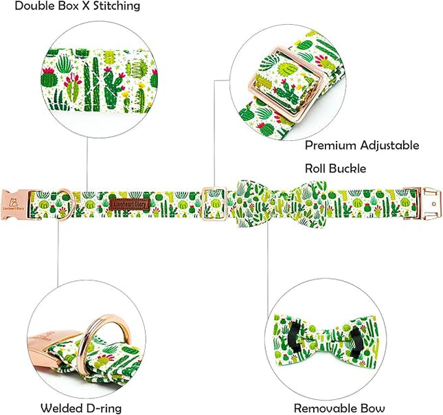 Lionheart glory Dog Bow Collar Green Cactus Print Collars for Small Dogs,Spring Summer Cute Dog Collar with Bowtie Pet Collars Bows Pet Gift