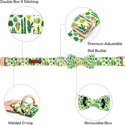 Lionheart glory Dog Bow Collar Green Cactus Print Collars for Large Dogs,Spring Summer Cute Dog Collar with Bowtie Pet Collars Bows Pet Gift