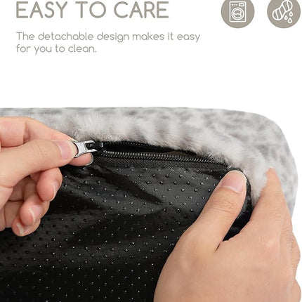 Hollypet Fluffy Plush Pet Cat Couch Soft Calming Pet Sofa Beds for Medium Small Cats and Dogs, Snow Leopard