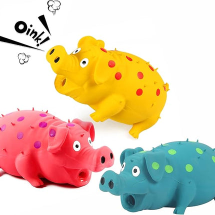 3-Pack Squeaky Pig Dog Toys - Durable Rubber Chew Toys with Oinking & Grunting Sounds for Small, Medium & Large Dogs - Interactive Latex Puppy Toy Set