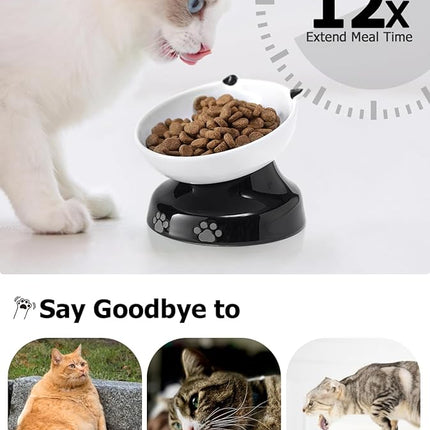 Y YHY Ceramic Cat Slow Feeder, Elevated Dog Food Bowl Tilted Design, Slow Feeder Bowl no Black Chin, Cat Shape for Dry and Wet Food