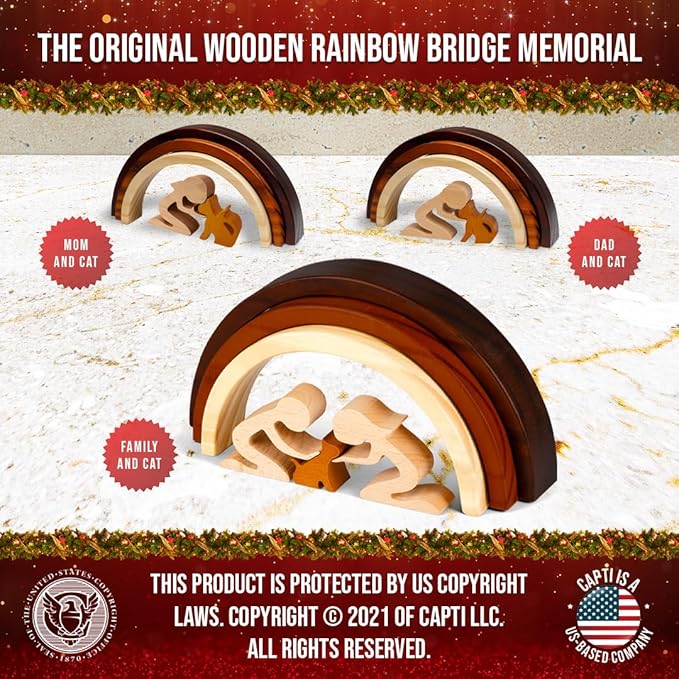 Capti Rainbow Bridge Dog Memorial Gifts, Cat Memorial Gifts - I'll Meet You at The Rainbow Bridge - Pet Loss Gifts, Bereavement, Sympathy Keepsake Dog Mom, Dog Dad for Loss of Pet (Cat and Man)