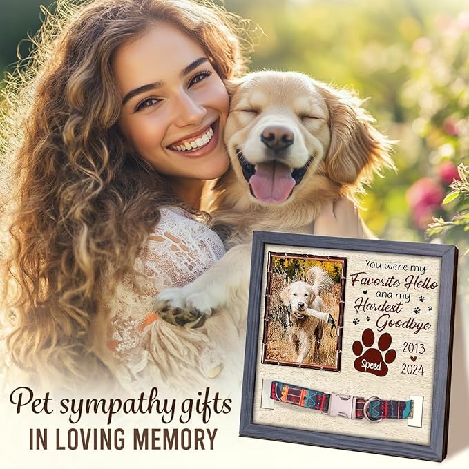 Pawfect House Personalized Pet Loss Sign 9x9IN With Collar Holder, You Were My Favorite Hello, Dog Memorial Gifts For Loss Of Dog, Custom Memorial Picture Frame, Pet Loss Sympathy Gift