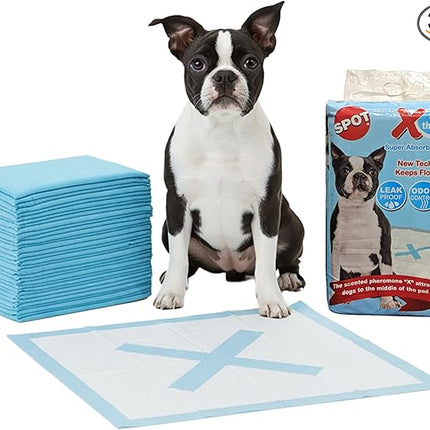 SPOT X Marks The Spot Puppy Training Pads – Extra Absorbent, Adhesive Strips, Pheromone-Enhanced Attractant for Potty Training, 22" x 22", 30-Pack