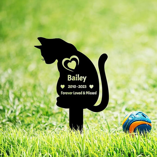 Custom Metal Cat Memorial Grave Marker Garden Stake, Personalized Pet Memorial Stake Grave Marker for Cat Grave Decorations, Customized Cat Headstone Tombstone Memorial Markers for Outdoors
