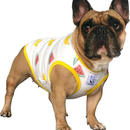 iChoue 100% Breathable Cotton French Bulldog Halloween Cartoon T Shirts Cute Clothes for Medium Dogs Vest Tank Tops Frenchie Pug Small Puppy English Boston Terrier Watermelon Banana - Large