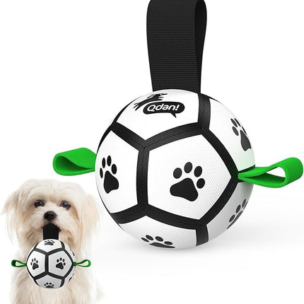 QDAN Small Dog Toys, Puppy Balls, Dog Balls with Straps for Small Breed, Soccer Ball for Dogs, Puppy Toys, Dog Birthday Gift (Black Green, 3.5 inch)