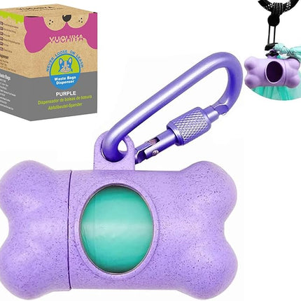 Dog Poop Pickup Bags Holder Dispenser with Standard-Sized Leak-Proof Scented Doggy Waste Bags and Carabiner Hook and Loop Fastener Never Loose on Leash Lead Again (1 Holder 15 Bags, Purple)