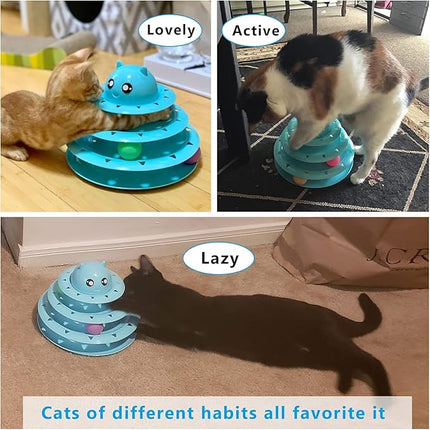 UPSKY Cat Toy Roller 3-Level Turntable Cat Toys Balls with Six Colorful Balls Interactive Kitten Fun Mental Physical Exercise Puzzle Kitten Toys.