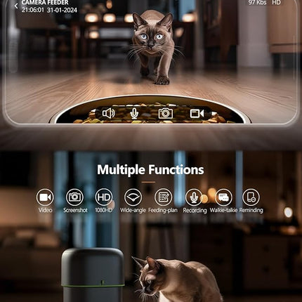Automatic Cat Feeder with Camera - 5G WiFi Auto Cat Food Dispenser, 1080P HD Video with Night Vision, 1-15 Meals, 1-99 Portions, 2-Way Audio, Keeps Food Fresh, Timed Pet Feeder Also for Dogs