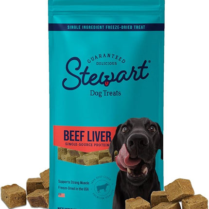 Stewart Beef Liver Dog Treats, 16 oz, ~360 Pieces, Freeze Dried Raw, Single Ingredient, 50% Protein Training Treats or Meal Topper in a Value Size Resealable Pouch, Grain Free, Gluten Free
