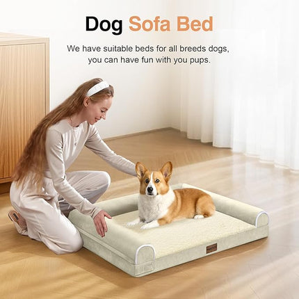 Small Dog Bed Orthopedic Washable: Beds Bolster Small Sized Dogs Bed Egg Crate Foam Couch Sofa Waterproof with Removable Cover - Beige