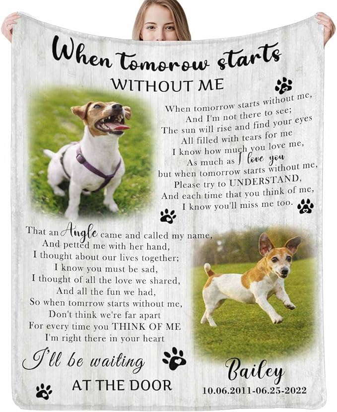 Artsadd Dog Pictures Custom Throw Blanket with Name Personalized Pet Memorial Blanket Memory Gift for Friends Sympathy Remembrance Customized Bed Throw Blanket Made in USA