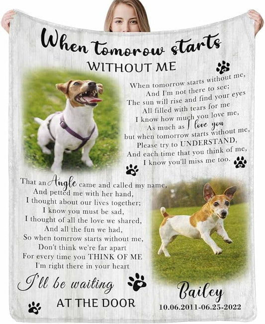 Artsadd Dog Pictures Custom Throw Blanket with Name Personalized Pet Memorial Blanket Memory Gift for Friends Sympathy Remembrance Customized Bed Throw Blanket Made in USA