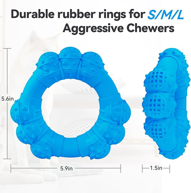 Indestructible Dog Chew Ring Toys for Aggressive Chewers, Super Chewer Toy for Medium Large Dogs, Puppy Teething Rings for Relax, Interactive Dogs Toy, Heavy Duty Dog Teething Toys