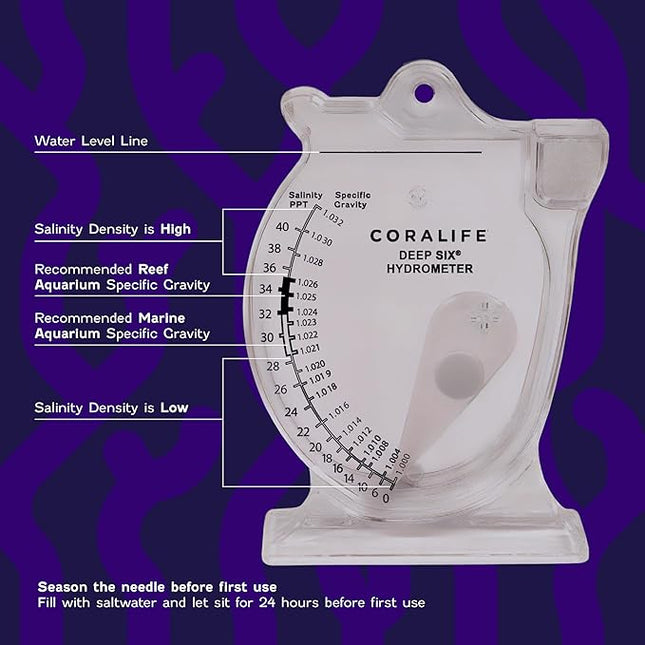 Coralife Aquarium Fish Tank Deep Six Hydrometer For Measuring Water Salinity PPT and Specific Gravity