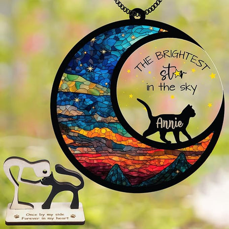 Cat Memorial Suncatcher Personalized Name Pet Ornament Window Car Hanging Sympathy Gift for Loss of Pet Bereavement Keepsake Remembrance Gifts for Cat Lovers Outdoor Decor