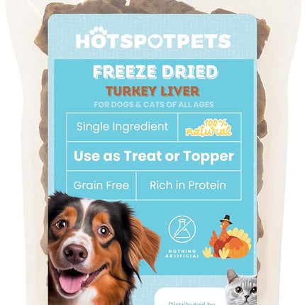 hotspot pets Freeze Dried Turkey Liver Treats for Cats & Dogs -Made in USA, 1lb Big Bag, Single Ingredient All Natural Grain-Free Turkey Liver- Crunchy, Perfect for Training, Topper or Snack