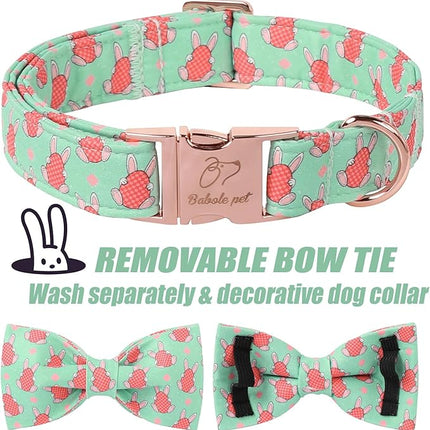 Easter Dog Collar with Bow Tie - Easter Bunny Egg Bowtie Dog Collar Adjustable Heavy Duty Spring Easter Dog Collars for Small Medium Large Dogs XL