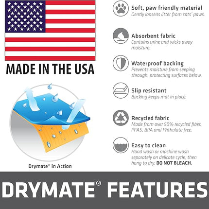 Drymate XL Original Cat Litter Mat, Contains Mess from Box, Protects Floors, Urine-Proof, Machine Washable, Soft on Kitty Paws, Absorbent, Waterproof (USA Made, Recycled Content)(29”x36”)(Indigo Grey)
