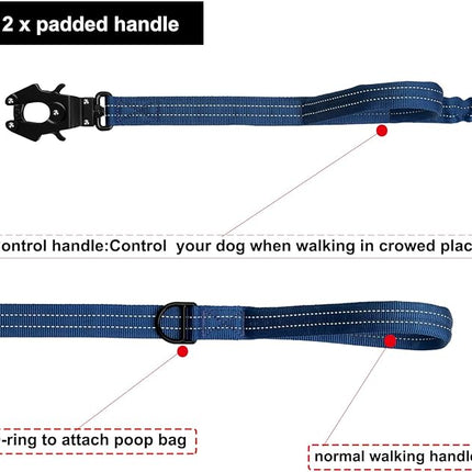 ICEFANG Tactical Dog Leash,K9 Training Walking Bungee Lead with 2 Control Handle,Heavy Duty Quick Release Metal Clasp,for Medium Large Breed (Reflective Blue, 6 FT)