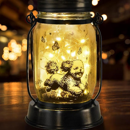 Bichon Dog Gifts for Women/Men Bichon Frise Solar Lanterns Birthday Dog Lovers Lantern Pet Loss Dog Memorial Lights Solar Garden Decoration for Yard, Patio,Backyard,Porch Torches Light