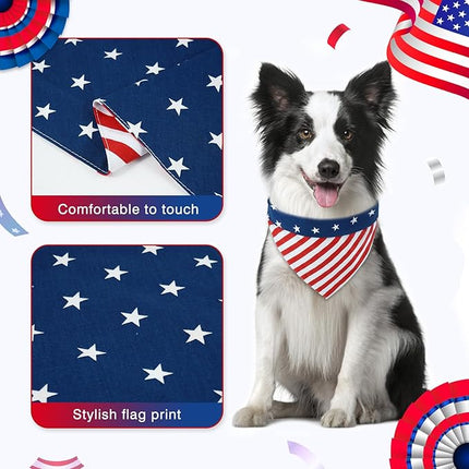 E-Clover 4th of July Dog Bandanas & Matching Scrunchie Set American Flag Dog Scarf Washable Patriotic Pet Bandana Triangle Kerchief Bibs for Medium Large Dogs Owner Gifts