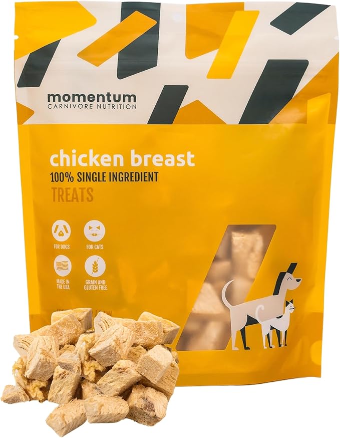 Momentum Carnivore Nutrition Freeze-Dried Chicken Breast Dog Treats – Single-Ingredient, Dog & Cat Treats – High-Protein, Grain-Free– 3 oz Bag