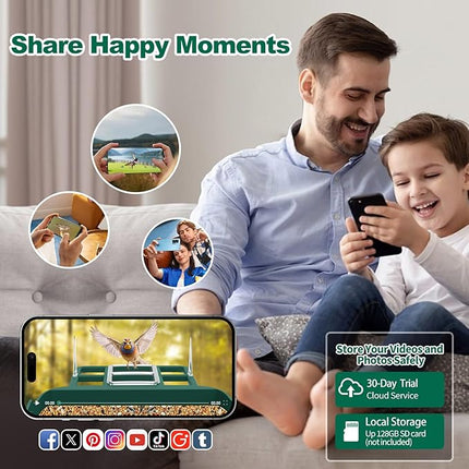 Bird Feeder with Camera,Smart Birdwatching Camera with Solar Powered,AI Identify Species,Instant Notifications,FHD Live View,Auto Record Video in Backyard,Ideal Gifts for Family and Bird Lovers