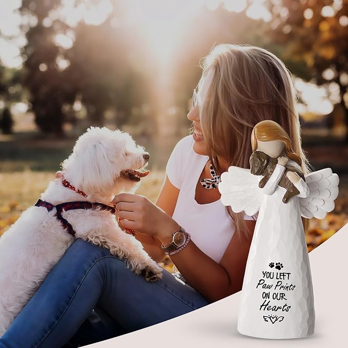 Pet Memorial Gifts for Dogs - Dog Bereavement Sympathy Gift, Loss of Dog Remembrance Keepsake with “You Left Paw Prints on Our Hearts”, Ideal for Rainbow Bridge & Pet Loss Memorial(White)