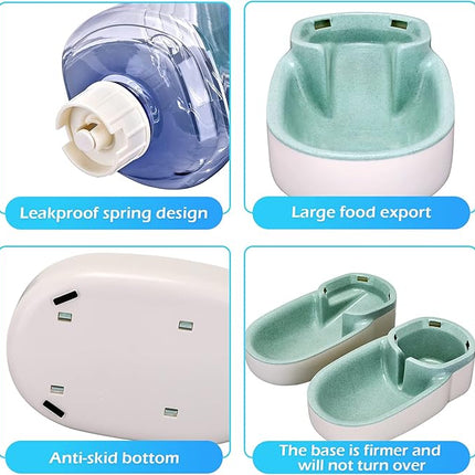 Automatic Dog Cat Feeder and Water Dispenser Gravity Food Feeder and Waterer Set with Pet Food Bowl for Small Medium Dog Puppy Kitten, Large Capacity 1 Gallon x 2