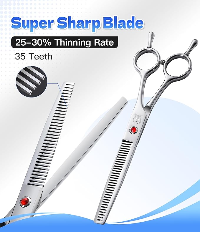 Fenice Peak 6.5" Thinning Scissors for Dog Groming 35 Teeth, 6CR Stainless Steel Dog Grooming Shears, Professional Pet Hair Trimming Thinner Scissor for Face, Body, Paws